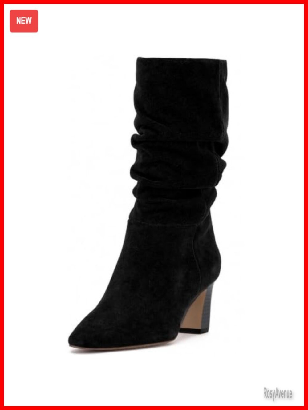 Suede Mid Calf Slouchy Boots Square Toe Block Heel Slip On Womens